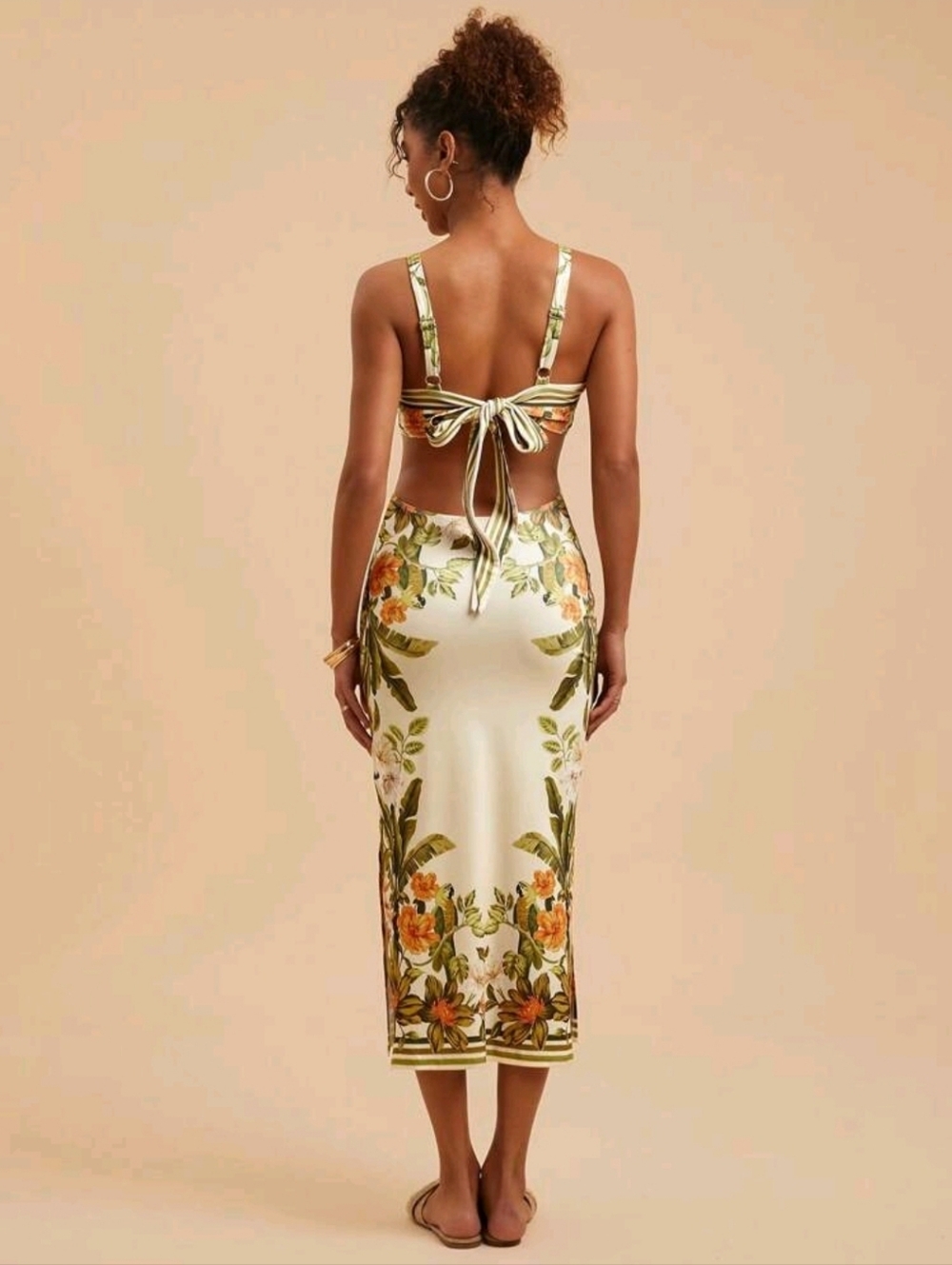 Tropical Floral Cutout Midi Dress